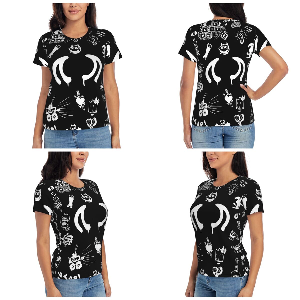 Summer Clothing Drawing - Kaos Gambar Tato Yungblud Wanita Lengan