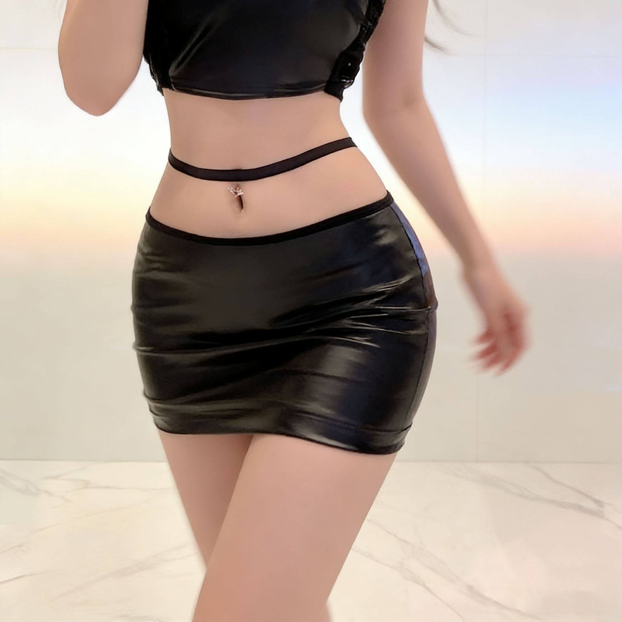 Summer Clothing Wraps - Rok bungkus PU seksi wanita mode